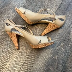 Franco Sarto Beige Cork Wedge Heels